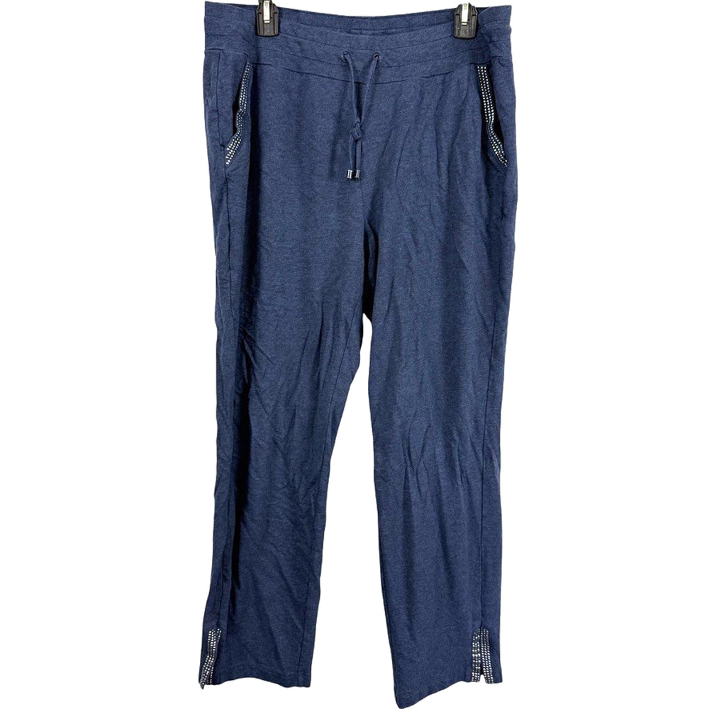 Chicos Weekends Studded Pull On Drawstring Knit Casual Pant Loungewear Blue 2/ L